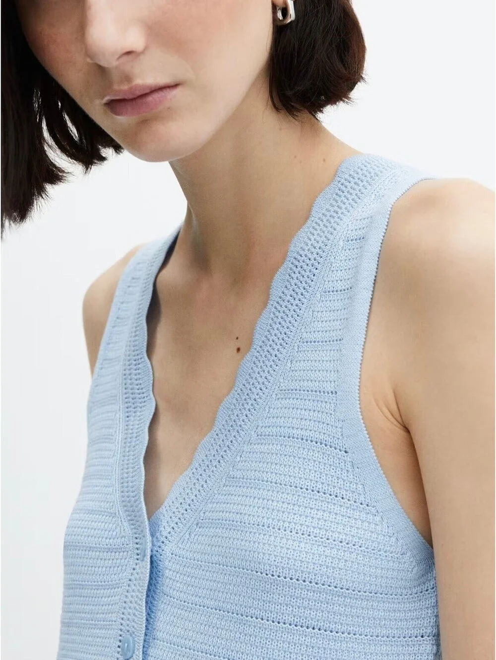 Mango Knitted Vest with Lace Details NWT Sky Blue XL